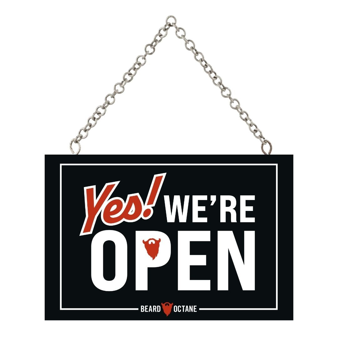 Barber Shop Open/Close Sign – Double-Sided Hanging Display for Front Door Beard Products